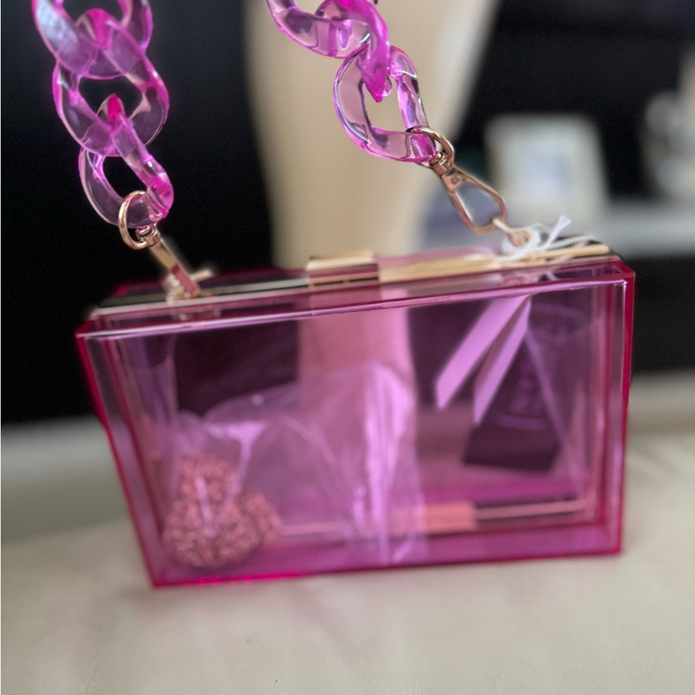 Chic Pink Acrylic Clutch with Chain Strap